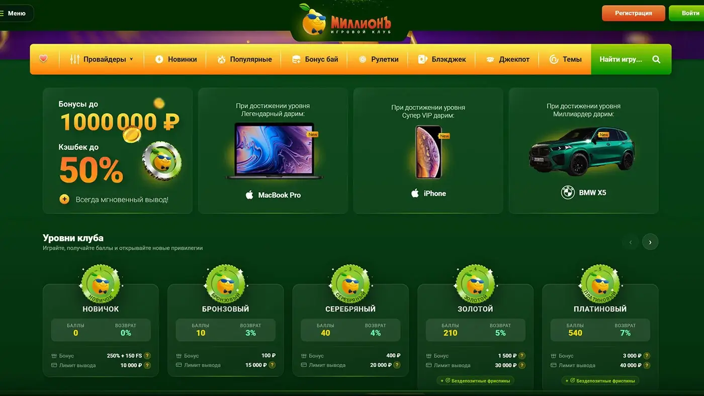 Уровни игрового клуба МиллионЪ